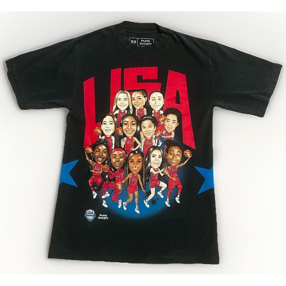 USA Women's Basketball T-Shirt x Playa Society Paris Olympics 2024 Size XS